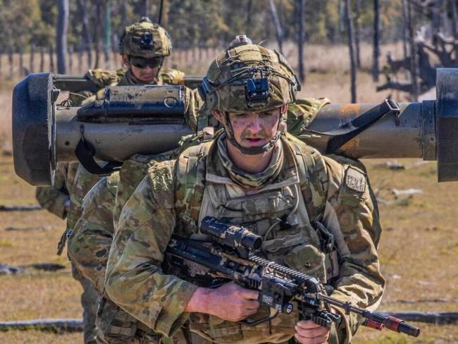 Australian Army Private Jacob Hosking, with 2nd Battalion, The Royal Australian Regiment, packs his Javelin Anti-Tank Guided Missile during a patrol in the field near Stanage Bay in Central Queensland during Exercise Talisman Sabre 2019. Picture: Sgt. 1st Class Whitney C. Houston/US Army