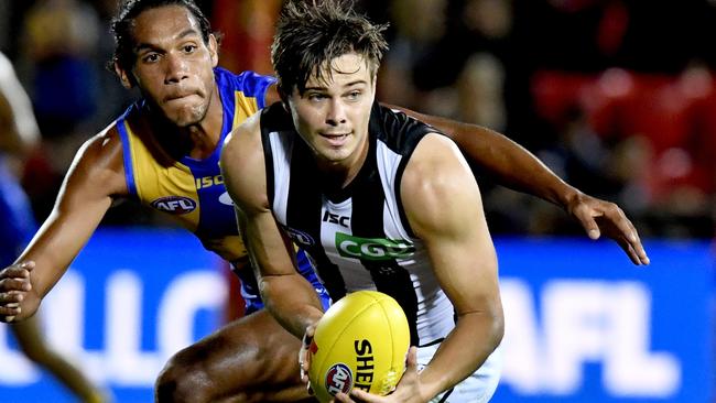 Collingwood's Josh Thomas in action in his first taste of AFLX. Picture: Getty