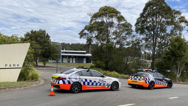 Police at Wayne Richards Park, Port Macquarie on Thursday. Picture: Janine Watson