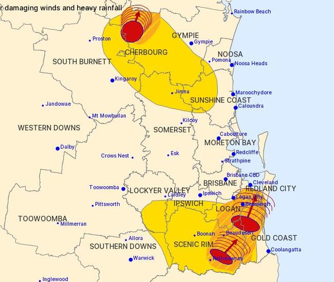 The BoM's warning issued at 6.58pm, which was later updated as storms eased.