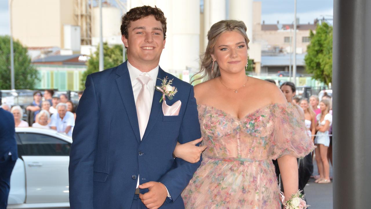 Toowoomba school formals. At the 2023 St Ursula's College formal is graduate Lily Swan with her partner Jesse Bohm. Picture: Rhylea Millar