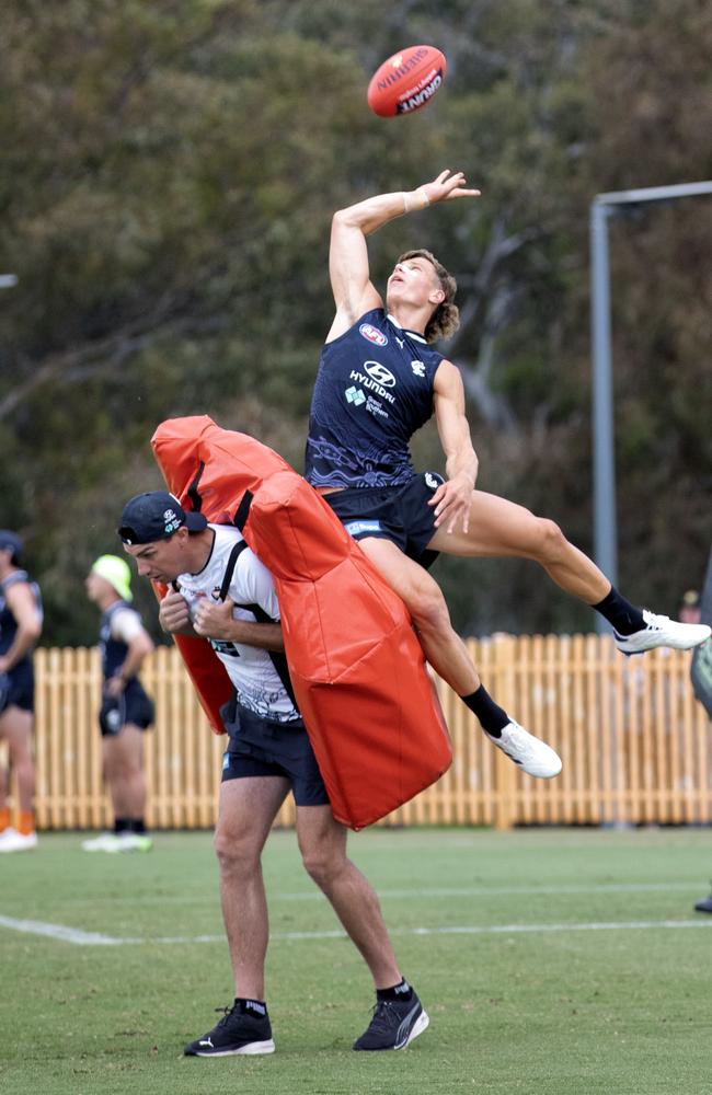 Cooper Lord jumping over Matthew Kreuzer. Picture: Rosalind Pach