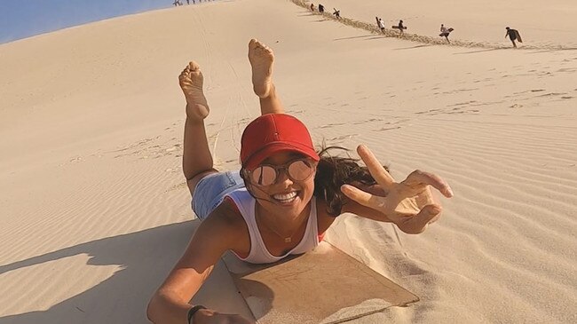 Sand tobogganing is a hoot. Picture: Tangalooma Island Resort.