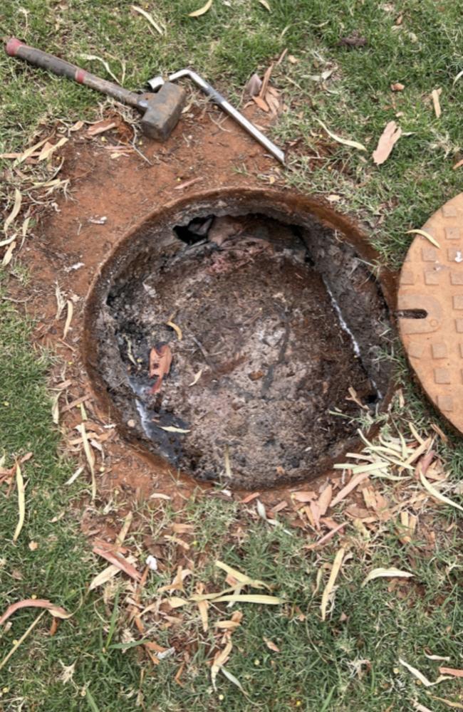 An full septic tank in Mt Liebig in November 2022, tendered as evidence in the Kumunjayi Fly inquest held in Alice Springs Local Court, October 2024. Picture: NT Courts