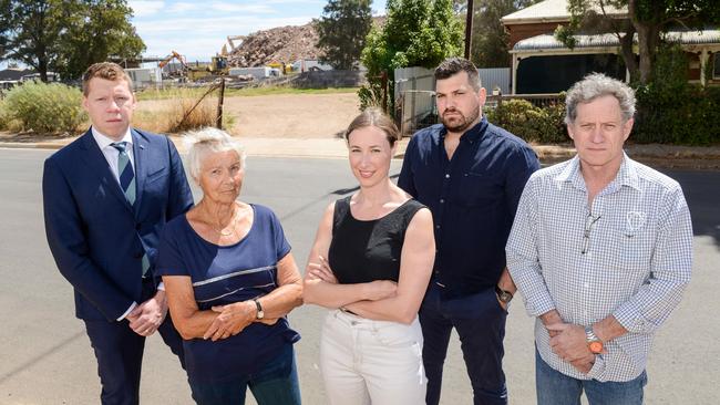 MP Joe Szakacs with Beverley residents Kath Carroll, Michelle, Anthony Theo and Darren Pinnington outside the Red Brick Co works. Picture: Brenton Edwards