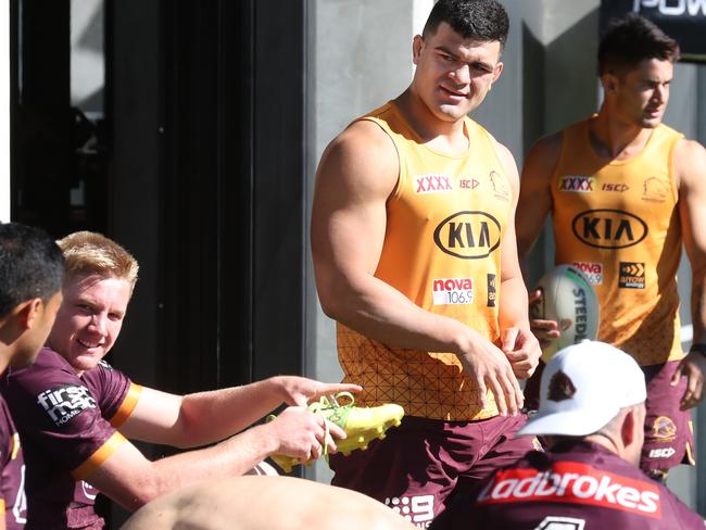 David fifita at Broncos training at Red Hill. Pic Annette Dew