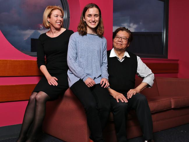 Grace Findlay (centre) with Dr Meredith Ward and Professor Kei Lui who both cared for Grace when she was born at 24 weeks 18 years ago. Picture: Sam Ruttyn