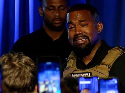 Kanye West broke down in tears during a political rally in July, where he revealed he had wanted his wife Kim Kardashian to abort their daughter, North. Picture: Supplied