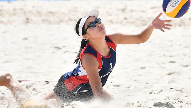 Australian Beach Volleyball Schools Cup on Coolangatta BeachFriday March 31, 2023. Picture, John Gass