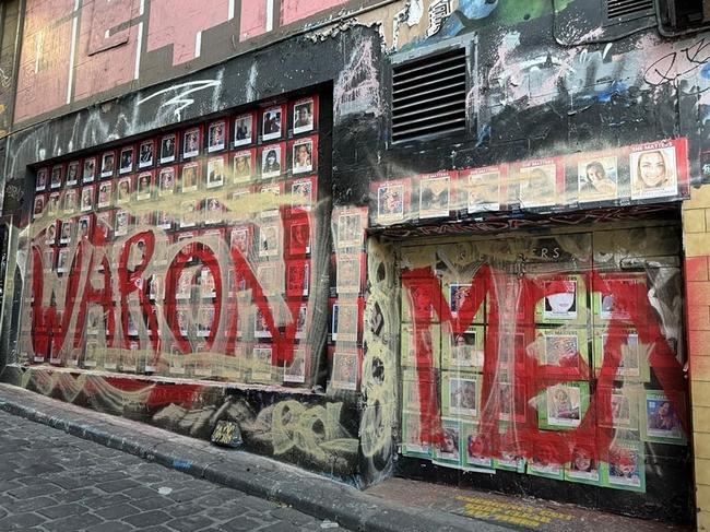 The mural dedicated to women who allegedly died due to violence has been defaced in a famous Melbourne street, known for its street art. Picture: Supplied