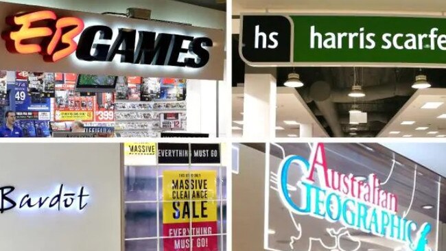 EB Games, Harris Scarfe, Bardot and Curious Planet – formerly known as Australian Geographic – are all closing stores within weeks.