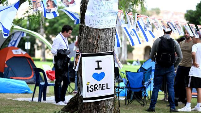 Pro-Israel protest camp at the University of Queensland in Brisbane. Picture: Dan Peled / NCA NewsWire