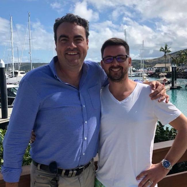 Jason Costigan and Brad Burden catch up in the Whitsundays. 