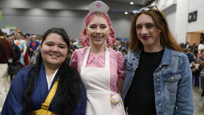 OZ Comic-Con Gallery. OZ comic at Melbourne Exhibition and Convention Centre. Haname Sibley, Chloe Joy and Summer Hartley . Picture: Valeriu Campan
