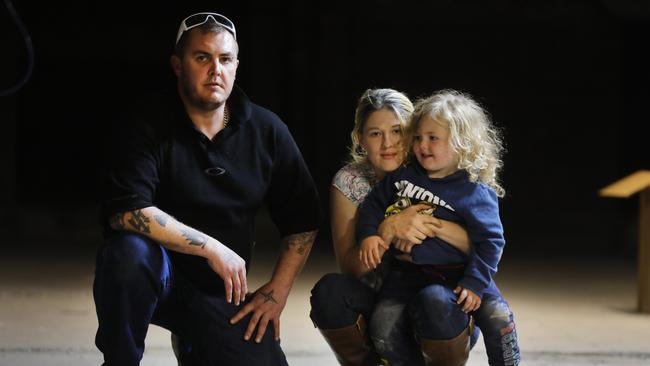 Derek Sorrell, Emmah Ashton and their son, Harrison, 3, were homeless earlier this year. Picture: AAP/Dean Martin