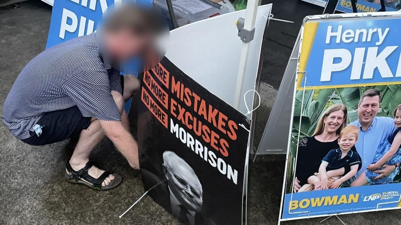 ALP signs allegedly being attached to Henry Pike’s marque. Source: Supplied