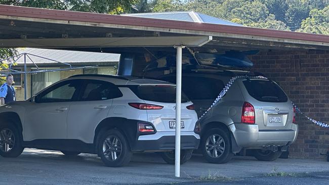 Police in College St, East Lismore following the discovery of the bodies of a man, 38, and child, 2. Picture: Cath Piltz.