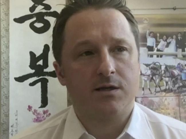 In this image made from video taken on March 2, 2017, Michael Spavor, director of Paektu Cultural Exchange, talks during a Skype interview in Yangi, China. A second Canadian man is feared detained in China in what appears to be retaliation for Canada's arrest of a top executive of telecommunications giant Huawei. The possible arrest raises the stakes in an international dispute that threatens relations. Canada's Global Affairs department on Wednesday, Dec. 12, 2018, said Spavor, an entrepreneur who is one of the only Westerners to have met North Korean leader Kim Jong Un, had gone missing in China. Spavor's disappearance follows China's detention of a former Canadian diplomat in Beijing earlier this week. (AP Photo)