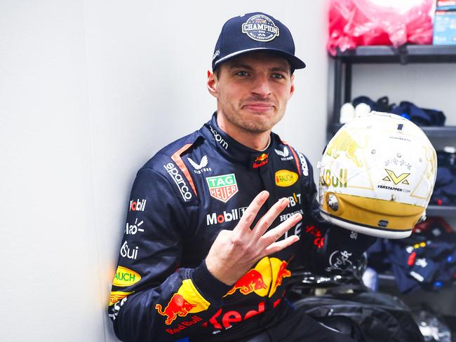 LAS VEGAS, NEVADA - NOVEMBER 23: 2024 F1 World Drivers Champion Max Verstappen of the Netherlands and Oracle Red Bull Racing celebrates after the F1 Grand Prix of Las Vegas at Las Vegas Strip Circuit on November 23, 2024 in Las Vegas, Nevada.   Mark Thompson/Getty Images/AFP (Photo by Mark Thompson / GETTY IMAGES NORTH AMERICA / Getty Images via AFP)