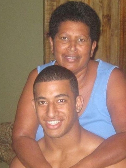 Viliame Kikau with his mother, Lily, back in Fiji in 2914