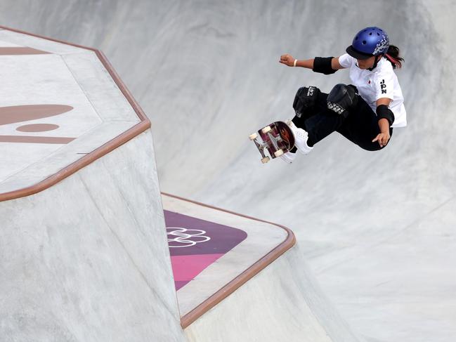 Sakura Yosozumi during the skateboarding park competition. Picture: Getty Images