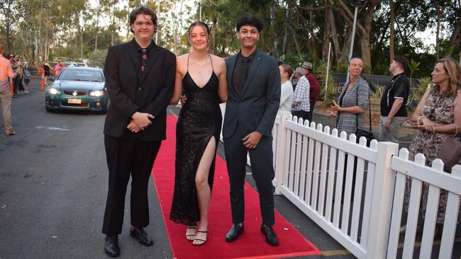 Rohan Ahmat, Haylee Dwyer and Tre' Dwyer at the North Rockhampton High School Formal 2023.