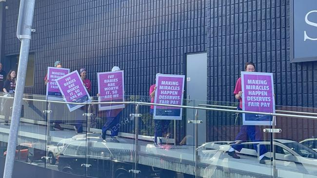 HACSU embryologists, nurses and administrative staff at TasIVF and Hobart Specialist Day Hospital walked off the job for an hour on Monday.