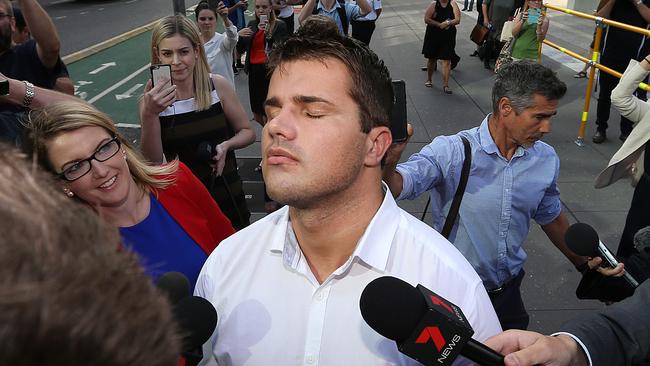 Gable Tostee outside Brisbane Supreme Court after he was found not guilty of the murder of New Zealand woman Warriena Wright. PIC: Jack Tran