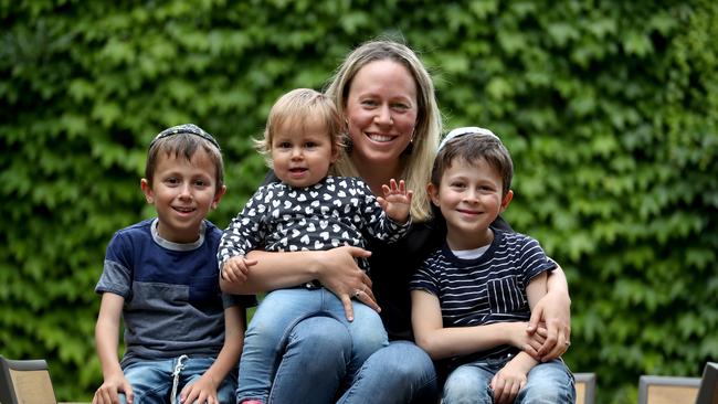 13/12/2018  Zoe Goodhardt, 32 with her children Ezra, 6, Jasmine 1 and Rami, 4 at their home in Caulfield.Picture : David Geraghty / The Australian.