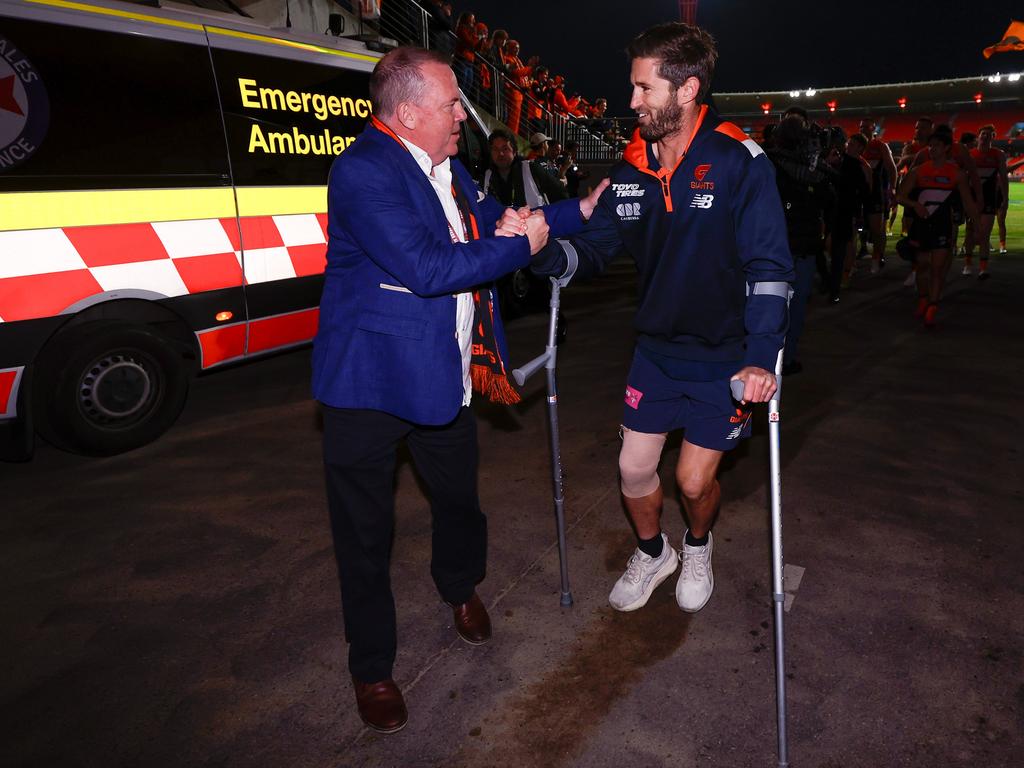 Ward and Giants CEO David Matthews after the win. Picture: Michael Willson/AFL Photos