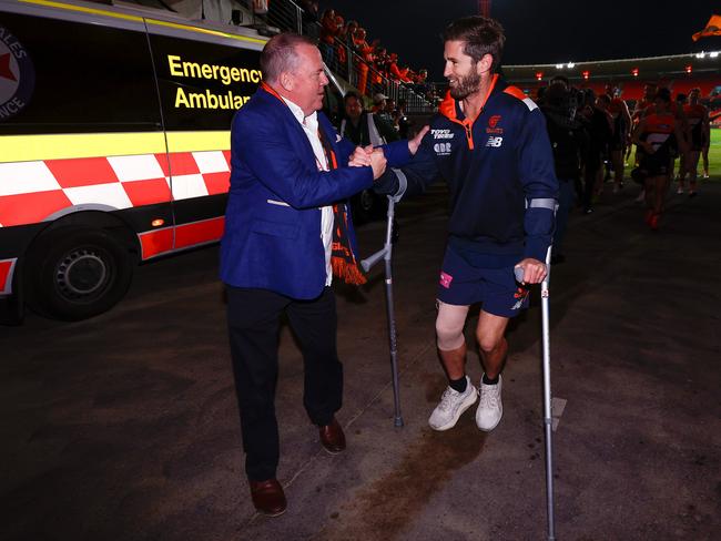 Ward and Giants CEO David Matthews after the win. Picture: Michael Willson/AFL Photos