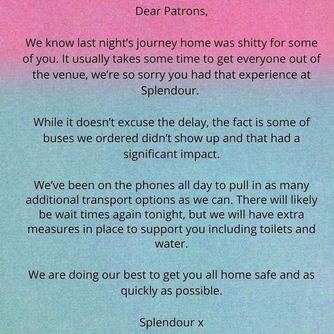 This was the second apology issued on Sunday. Picture: Instagram/splendourinthegrass