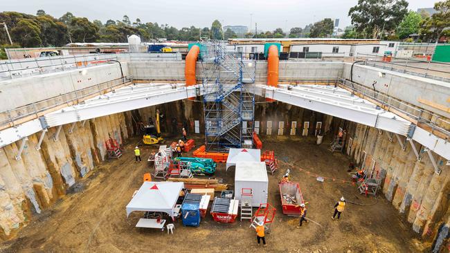 Works under way on the Suburban Rail Loop (SRL) site at Burwood. Picture: Mark Stewart