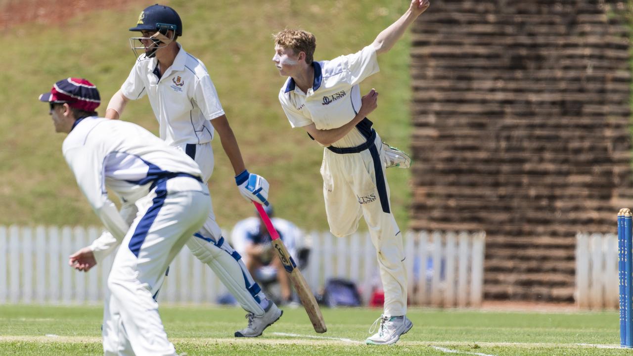 Griffith Williams bowls for The Southport School. Picture: Kevin Farmer