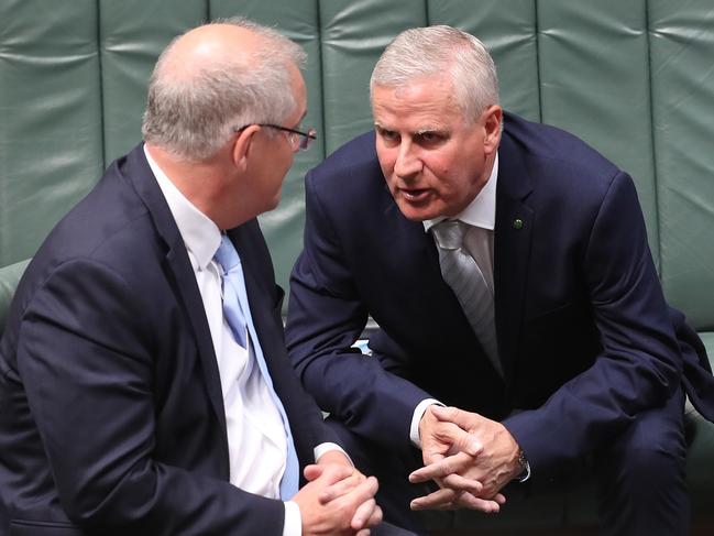 PM Scott Morrison and Deputy PM Michael McCormack during Question Time in the House of Representatives Chamber, Parliament House in Canberra. Picture Kym Smith