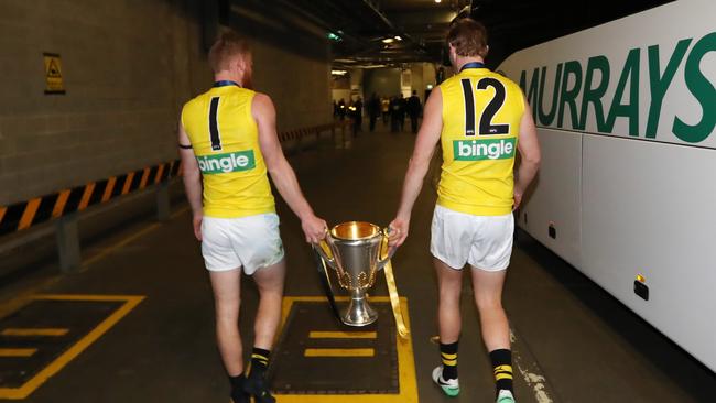 The 2017 AFL Grand Final between the Adelaide Crows and Richmond Tigers at the Melbourne Cricket Ground.   Nick Vlastuin and David Astbury after the concert. Picture: Alex Coppel.