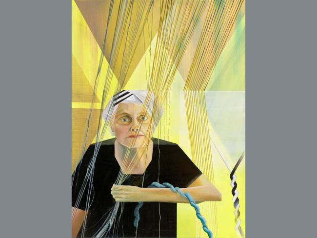 Diana through threads by Madeleine Kelly depicts textile artist, painter and visual art professor at the University of Wollongong Diana Wood Conroy. Over a six decade career, Conroy has produced hundreds of tapestries, with first-time Archibald finalist Kelly choosing the thread theme. Picture: Madeleine Kelly, Archibald 2025, Photo: Art Gallery of New South Wales, Jenni Carter