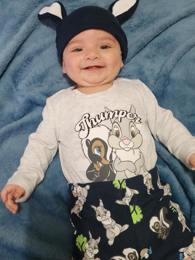 Caleb Kelly. Five months old. Meet Caleb, his bright blue eyes and beautiful constant smile just make your heart melt. Adores his brother Taj so much.