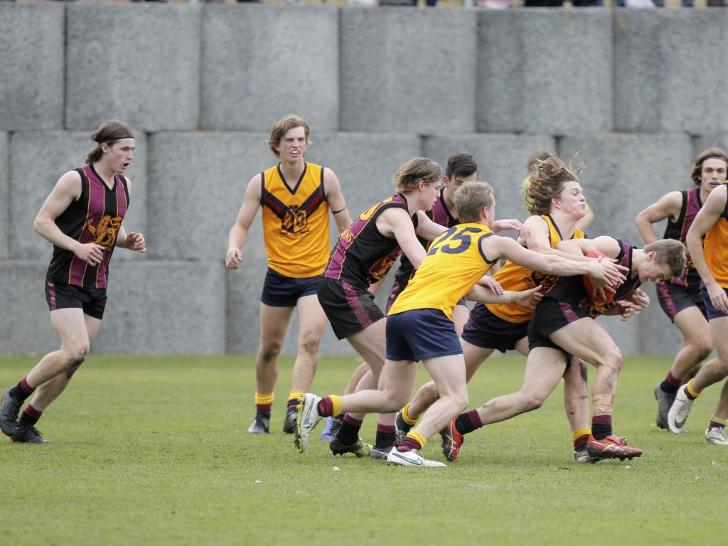 Hutchins 1st XVIII versus Scotch Oakburn in the Sports Association of Independent Schools Australian Rules grand final. Picture. PATRICK GEE