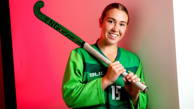 Madyson Jones of Mango Hill has been selected in the Queensland Under 16 school girls hockey team (AAP Image/Richard Walker)