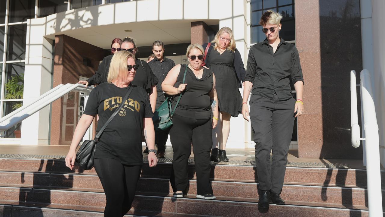 Declan Laverty's mother Samara Laverty and supporters leaving the Supreme Court in Darwin on the third day of the Keith Kerinauia murder trial. Picture: Zizi Averill