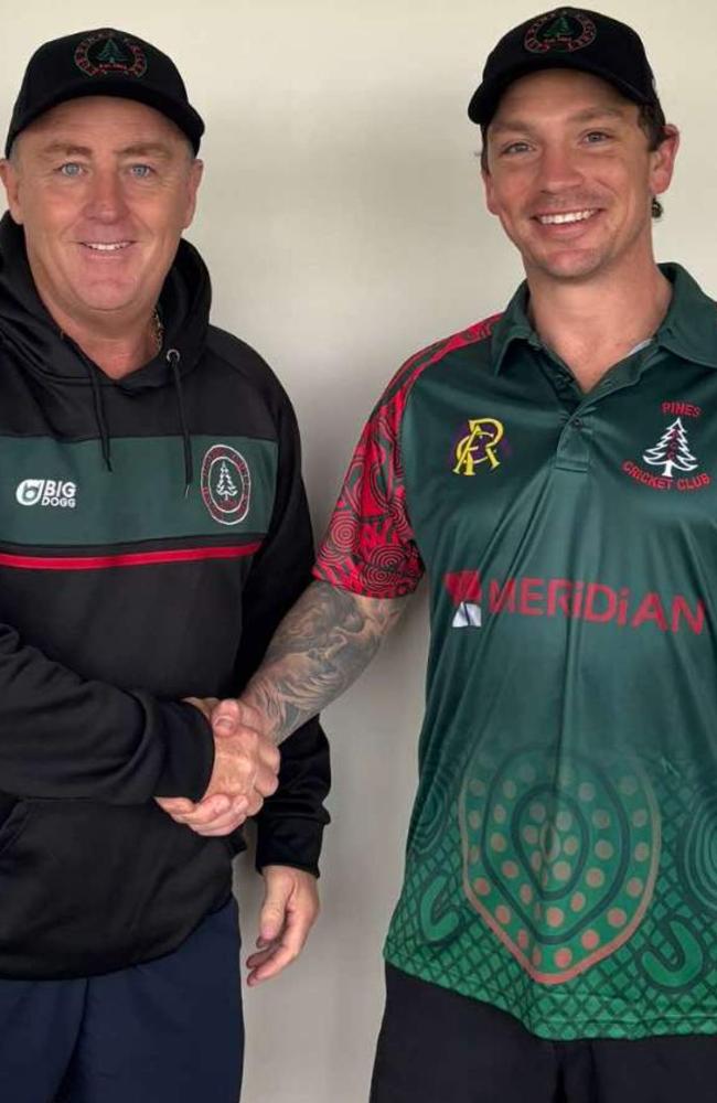 Tom McDermott (right) with Pines coach Jamie Jewiss. Picture: Pines CC