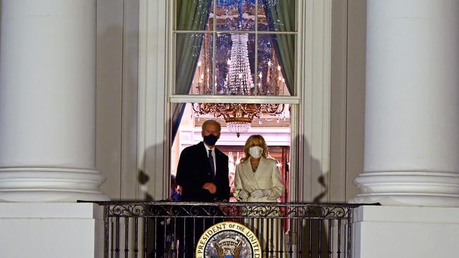 US President Joe Biden and First Lady Jill Biden appear on the Blue Room Balcony of the White House. Picture: AFP