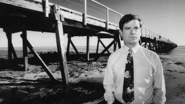 THE OLDEN DAYS: Former Treasurer Kevin Foley in 1994 standing next to the Semaphore Jetty