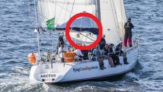 The incident aboard Flying Fish Arctos occurred around 30 nautical miles east-south east of Ulladulla on the NSW south coast shortly before midnight (the yacht's sail boom is circled)