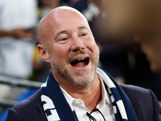 MELBOURNE, AUSTRALIA - MARCH 14: Carlton President Luke Sayers celebrates during the 2024 AFL Round 01 match between the Carlton Blues and the Richmond Tigers at the Melbourne Cricket Ground on March 14, 2024 in Melbourne, Australia. (Photo by Michael Willson/AFL Photos via Getty Images)