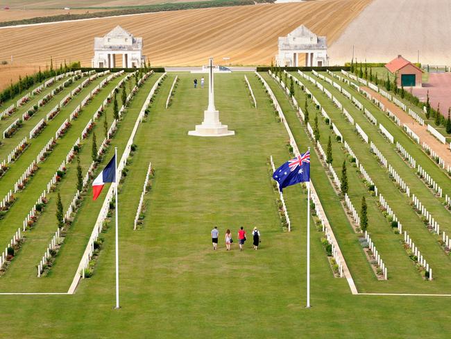 People visit the Australian cemetery of Villers-Bretonneux World War I memorial. Picture: AFP