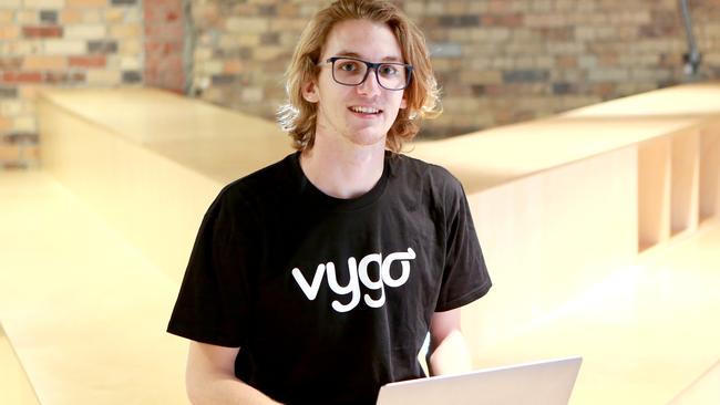 Lead mobile developer Clayton Waldock at Vygo headquarters in Fortitude Valley. Picture: AAP/Sarah Marshall