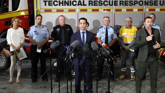 Qld Premier David Crisafulli addresses the media over TC Alfred at QFD State Deployment Centre. (Image/Josh Woning)