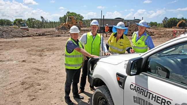 INDUSTRIAL GO-AHEAD: Civic Construction Group director Scott Widdicombe and Scott Gardiner of Savills with Carruthers Contracting foreman Jeff Byrne and project manager Rob Cagney on site at Quanda Rd. Picture: Erle Levey